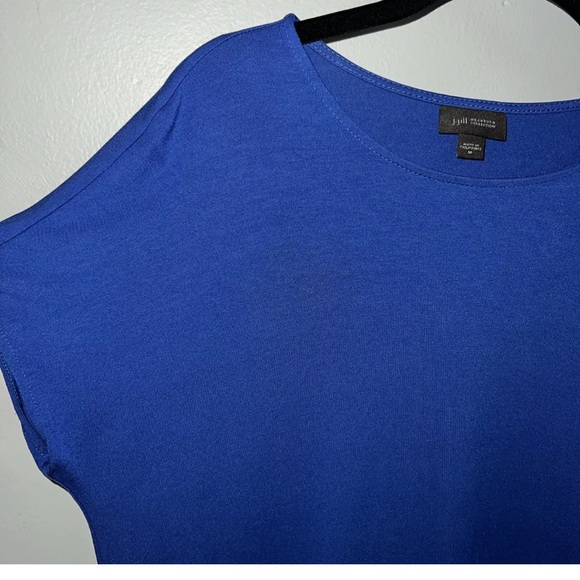 J. Jill Wearever Collection Blue Black Cap Sleeve Long Tunic Blouse Size Medium - Picture 2 of 5